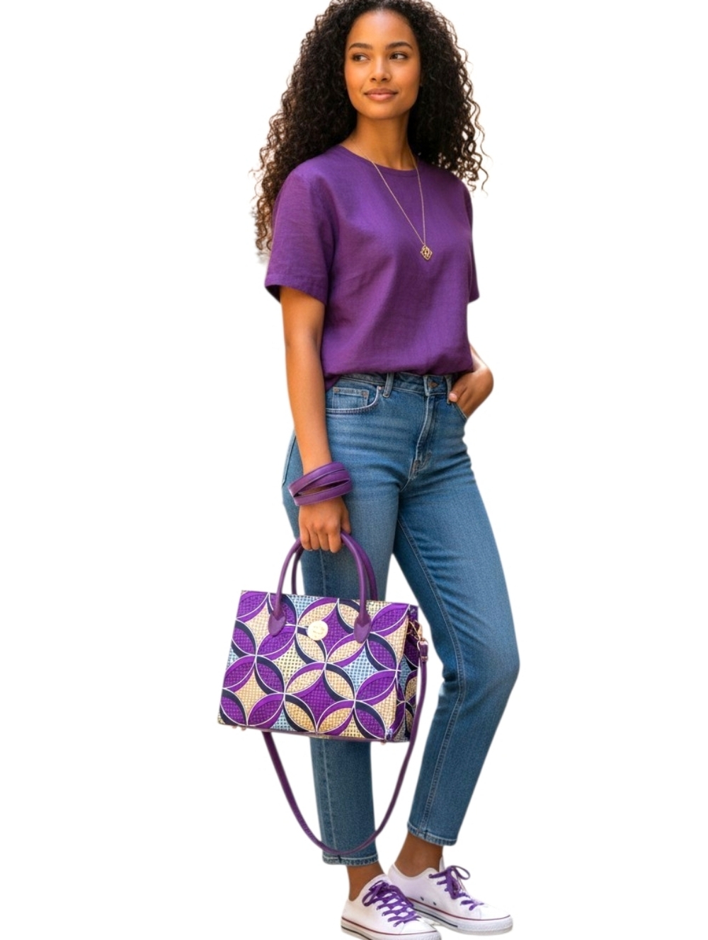 Purple and Blue Geometric Women's Bag